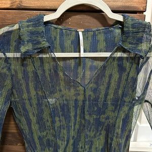 free people camo-ish mesh top with collar